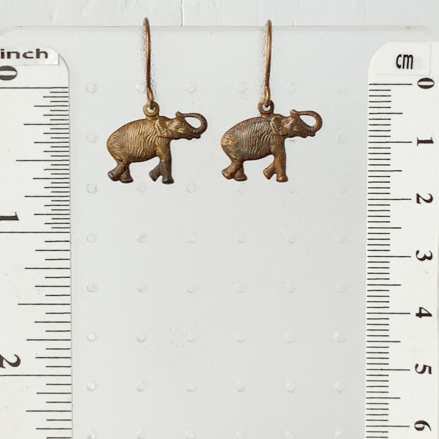 Elephant Brass Earrings with Handmade French hooks, Patina’d Charms Little Antiqued Brass Elephants