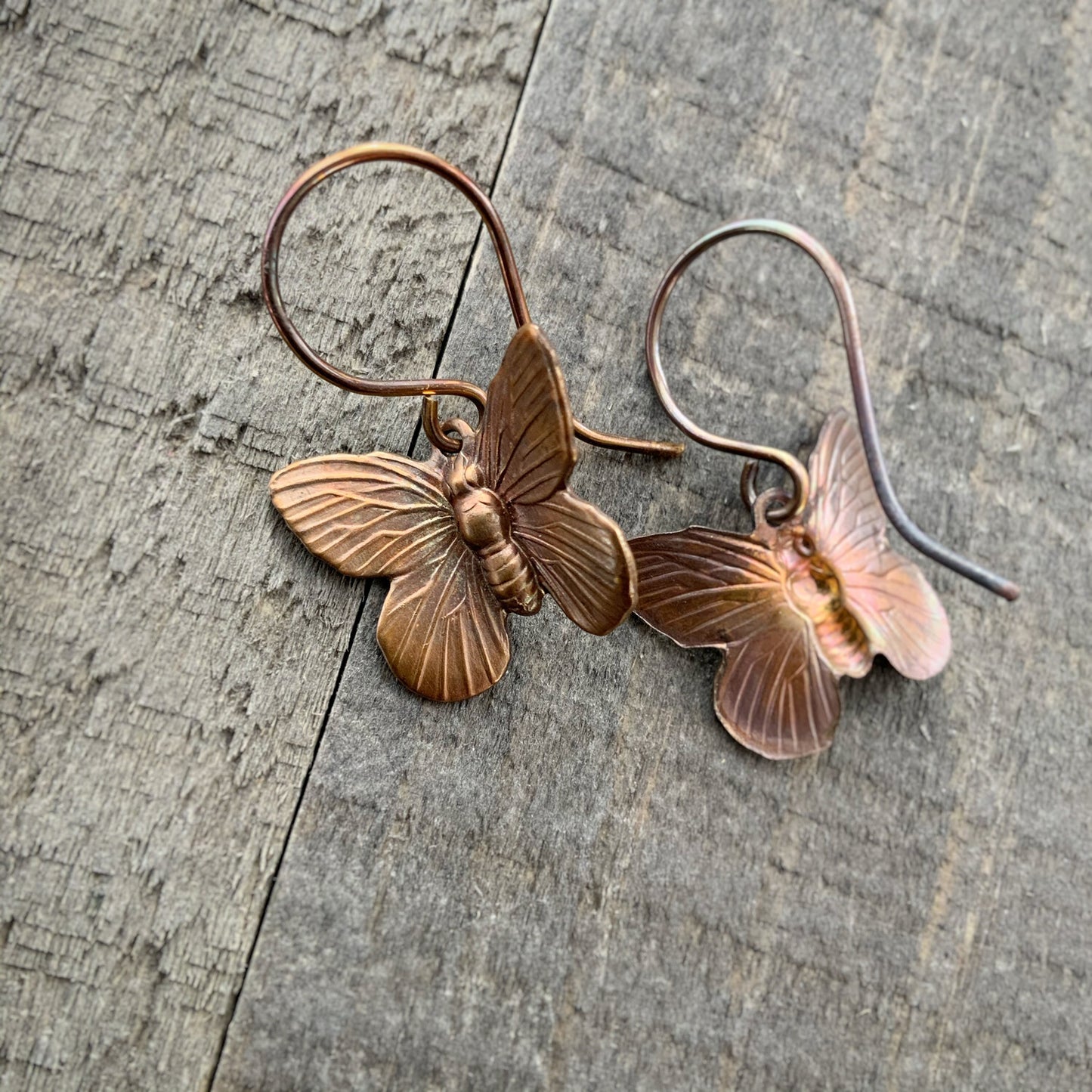 Butterfly Patina Brass Earrings with Handmade French hooks, Little Antiqued Brass Moth