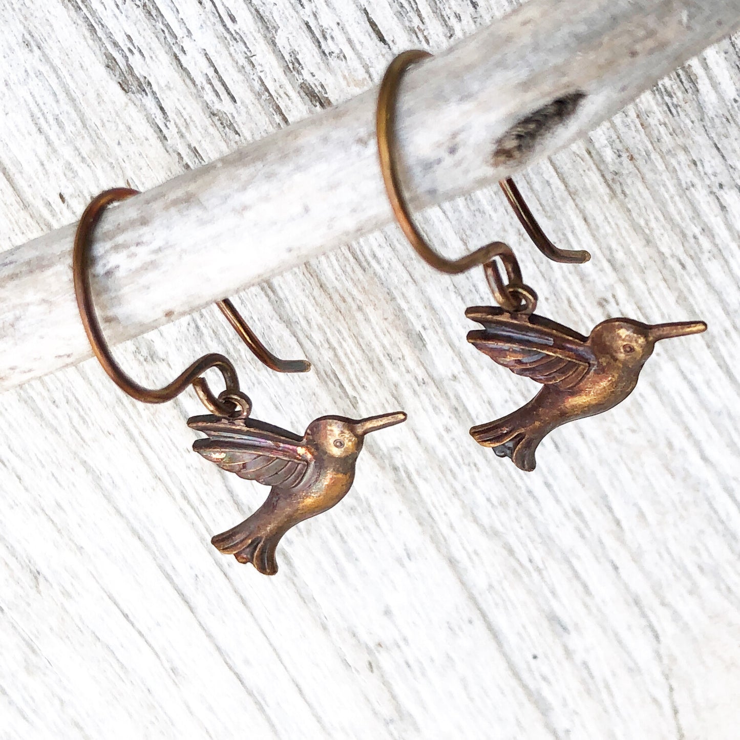 Hummingbird Brass Earrings – Handmade Patina’d Charms