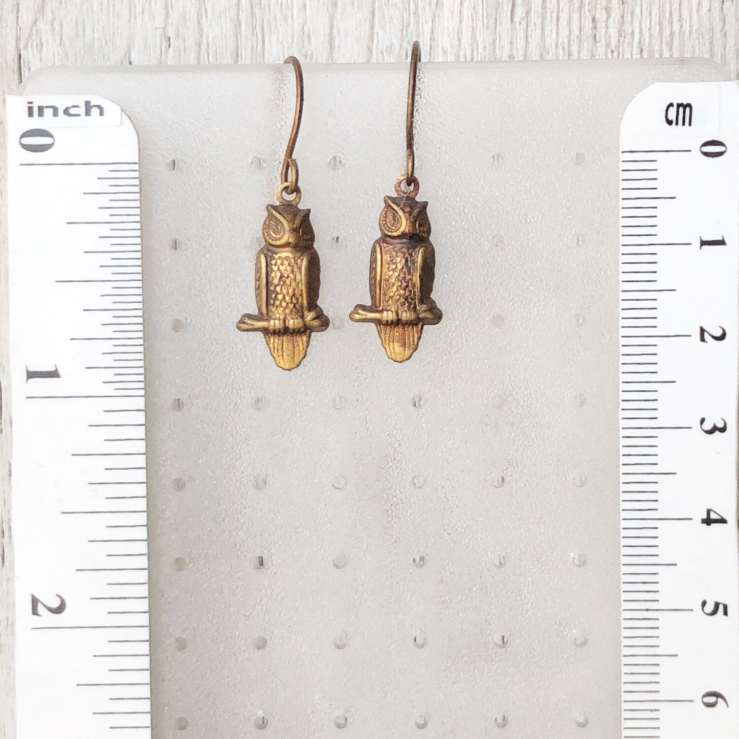 Rustic Brass Owl Earrings – Patina’d Charms, Handmade French Hook Ear Wires