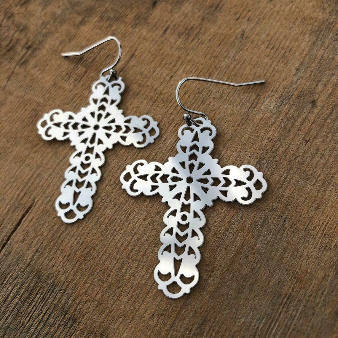 Filigree Cross Earrings - 1980s Retro Edgy