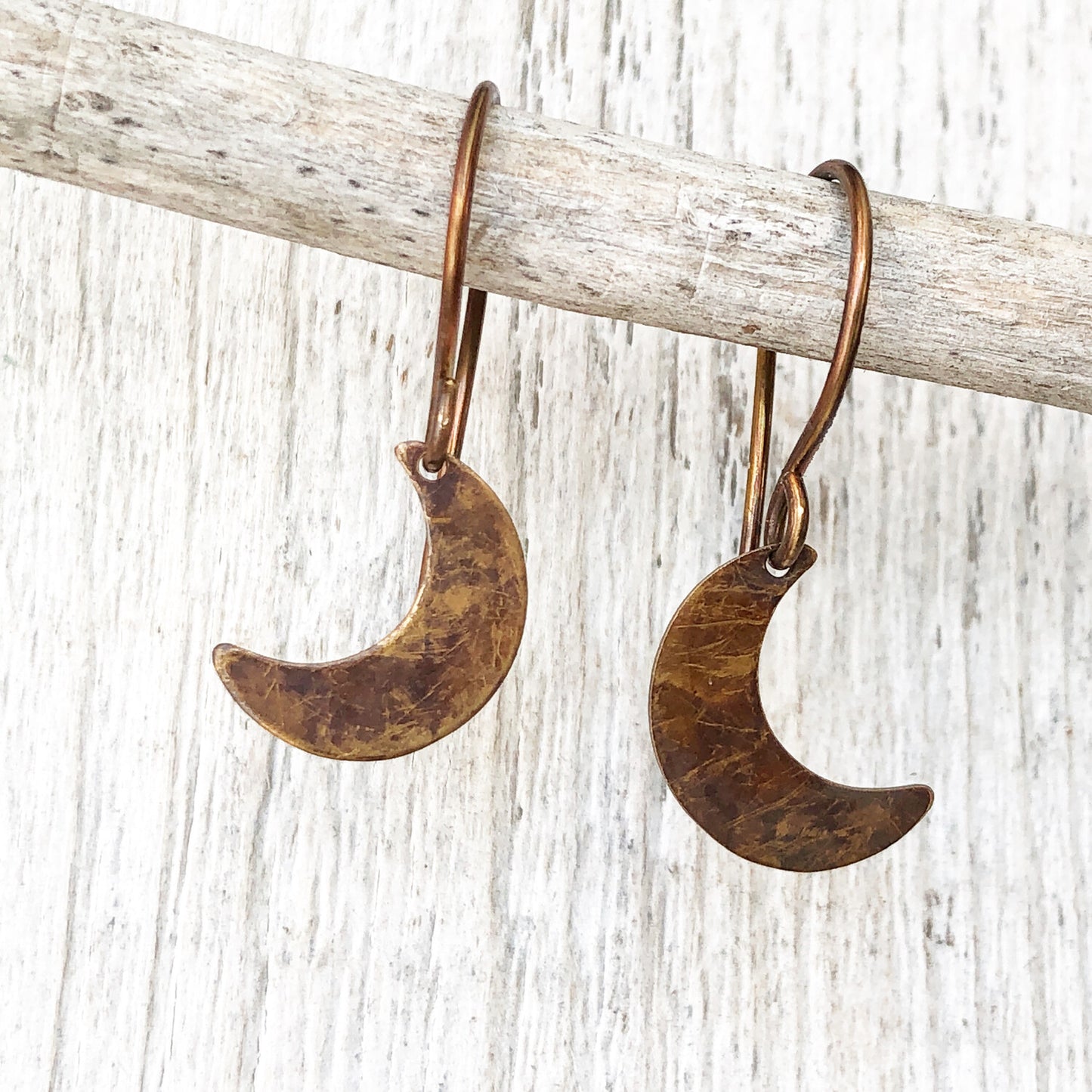 Crescent Moon Brass Earrings, Handmade French hooks