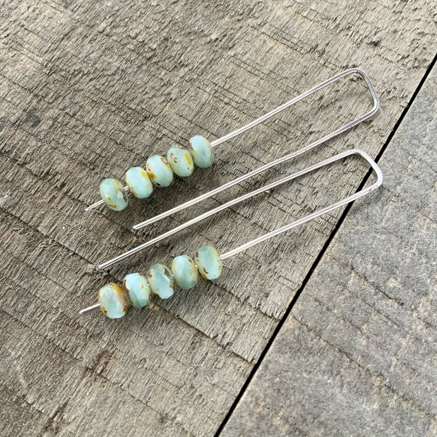 Light Seafoam Green Mini Glass Gem Threader Earrings – Rectangle Stainless Steel Ear Wires