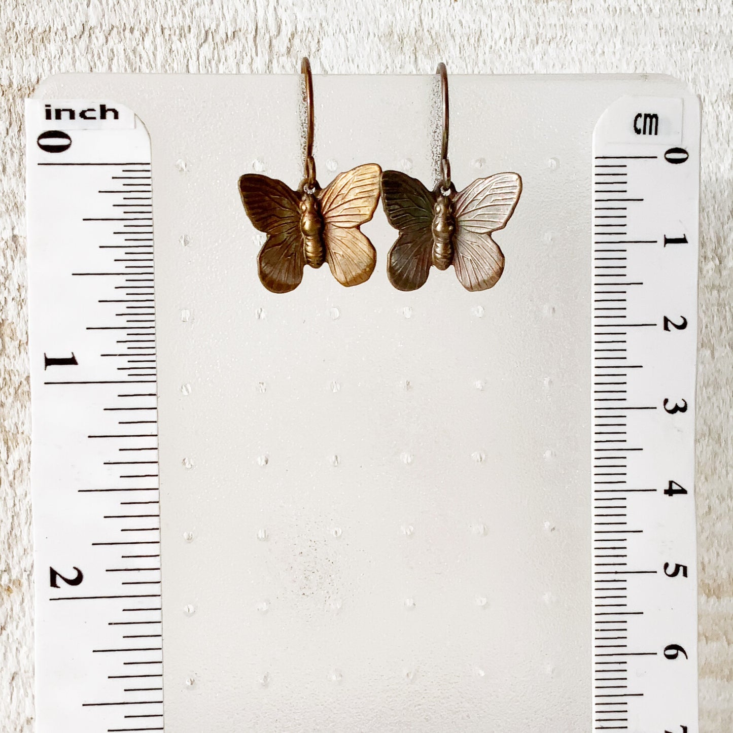 Butterfly Patina Brass Earrings with Handmade French hooks, Little Antiqued Brass Moth