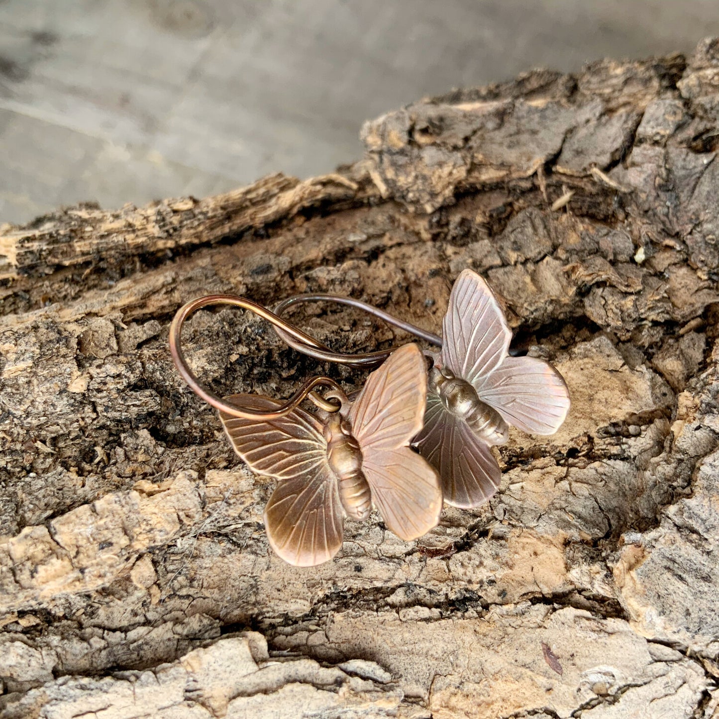 Butterfly Patina Brass Earrings with Handmade French hooks, Little Antiqued Brass Moth