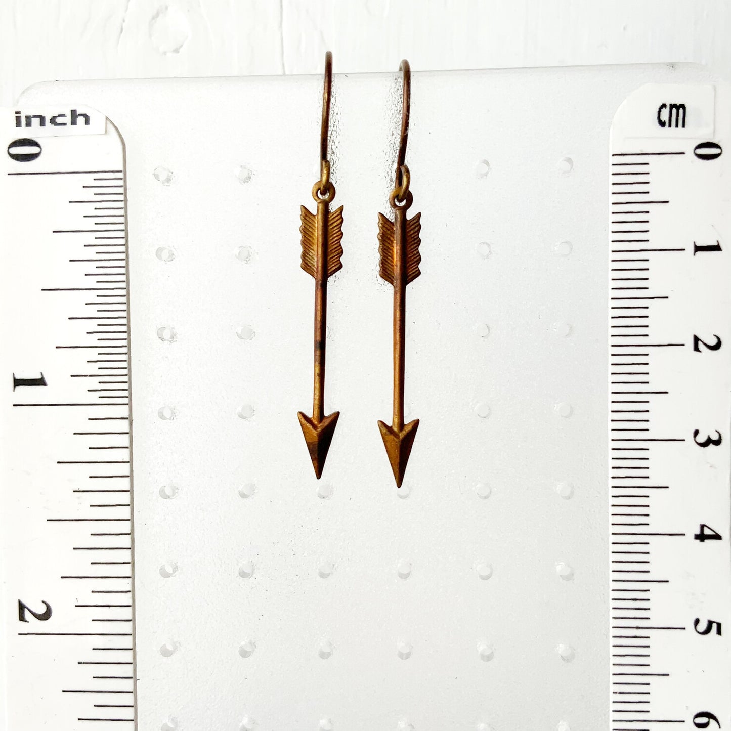 Arrow Brass Earrings with Handmade French hooks, Patina’d Charms
