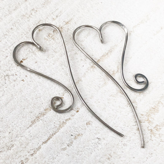Heart Pull Through Wire Earrings Stainless Steel