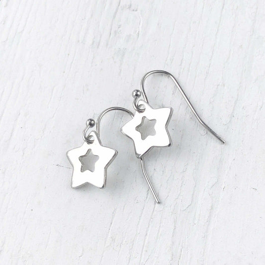 Mini Star Earrings, Celestial Charm Stainless Steel Earring, Tiny Shiny Silver Star Dangle, Hypoallergenic