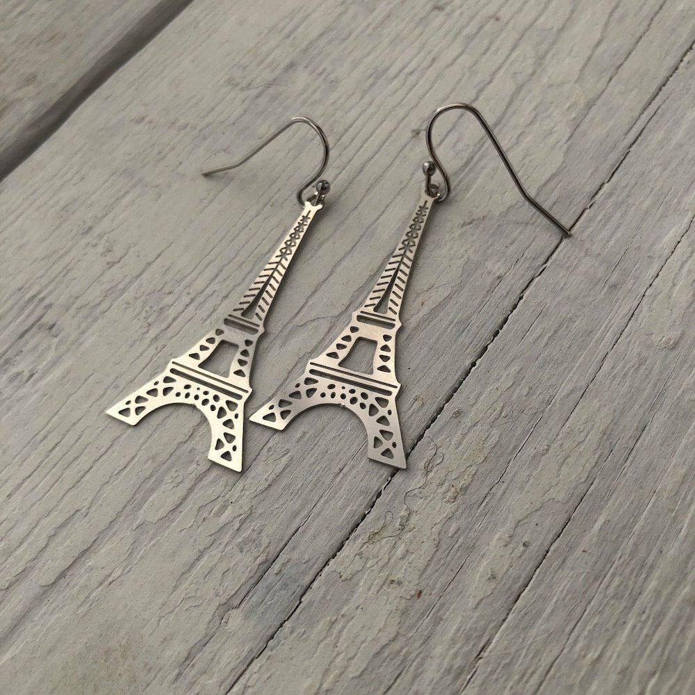 Eiffel Tower Earrings – Stainless Steel, French Hook, Lightweight