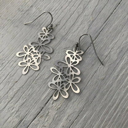 Daisies Bouquet Earrings, Daisy Flowers Stainless Steel Earring Pair with French hooks ball tip, Silver Lightweight non-tarnish