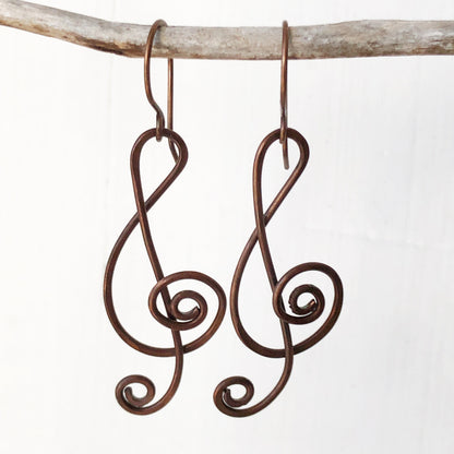 Treble Clef Copper Wirework Earrings
