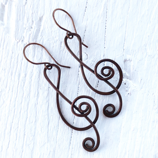 Treble Clef Copper Wirework Earrings