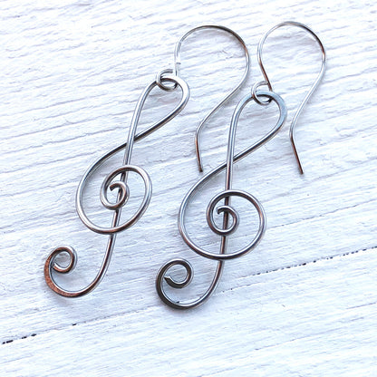 Treble Clef Stainless Steel Wirework Earrings