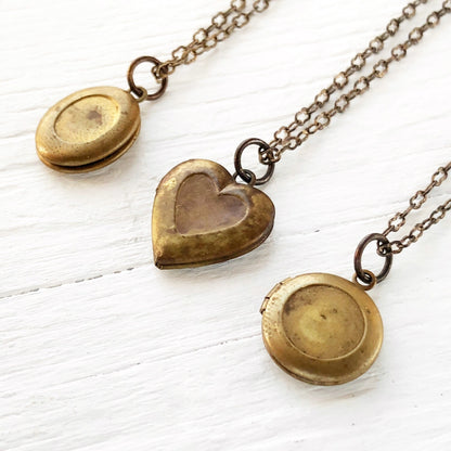 Mini Brass Locket with Vintage Patina and Old-Timey “Peanut” Chain