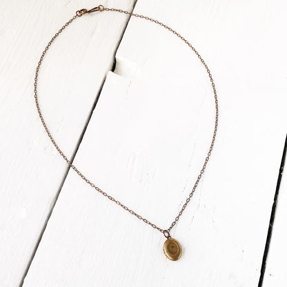 Mini Brass Locket with Vintage Patina and Old-Timey “Peanut” Chain
