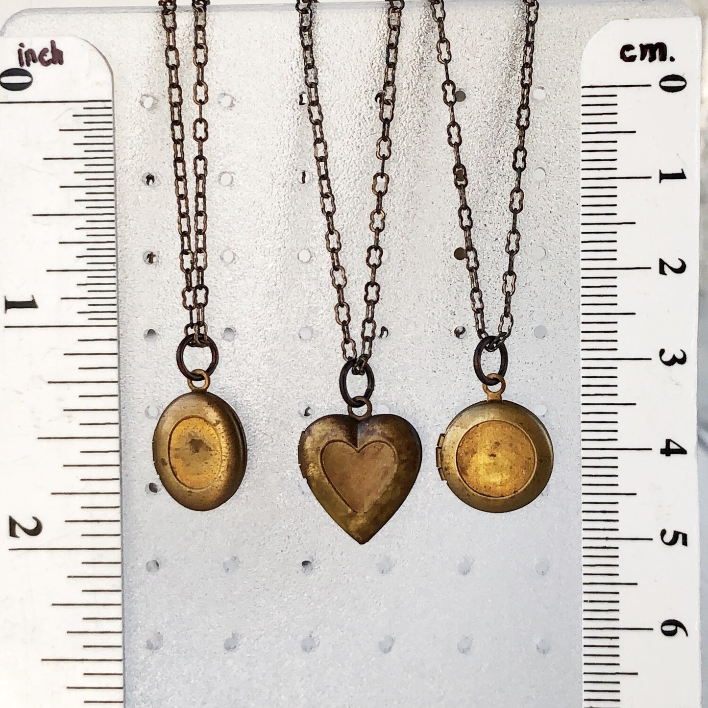 Mini Brass Locket with Vintage Patina and Old-Timey “Peanut” Chain