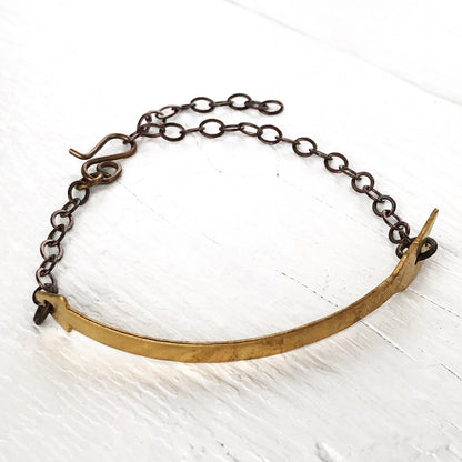 Brass Arrow Bracelet with Adjustable Chain – Solid Bare Brass, Handmade