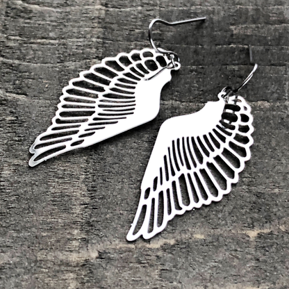 Wing Earrings with French hooks ball tip, Stainless Steel