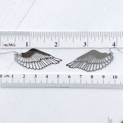 Wing Earrings with French hooks ball tip, Stainless Steel