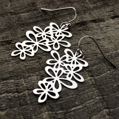 Daisies Bouquet Earrings, Daisy Flowers Stainless Steel Earring Pair with French hooks ball tip, Silver Lightweight non-tarnish