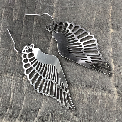 Wing Earrings with French hooks ball tip, Stainless Steel