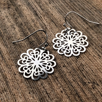 Round Floral Filigree Earrings, Grandma-chic Snowflake-like Doily Inspired