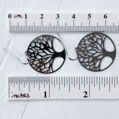 Tree of Life Filigree Earrings with French hooks, Stainless Steel