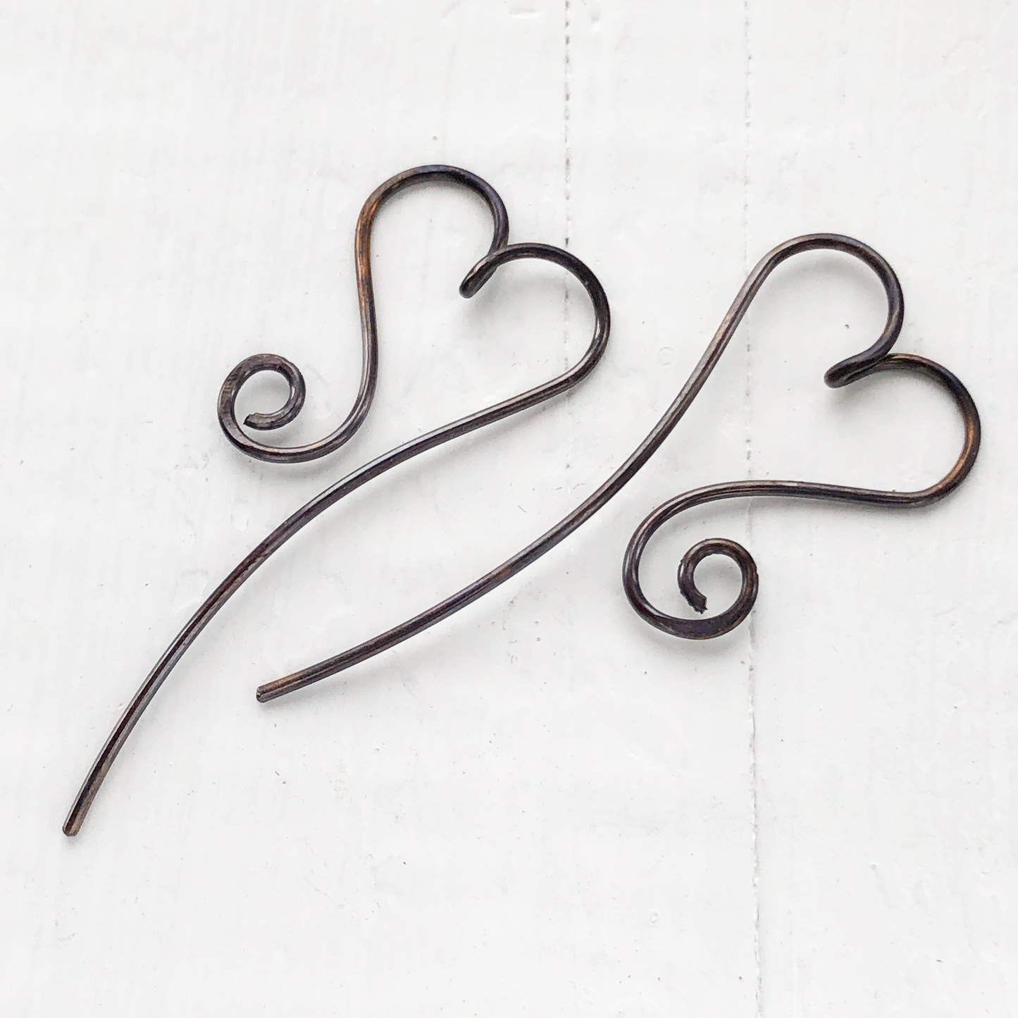 Heart Copper Wire Pull-through Threader Earrings