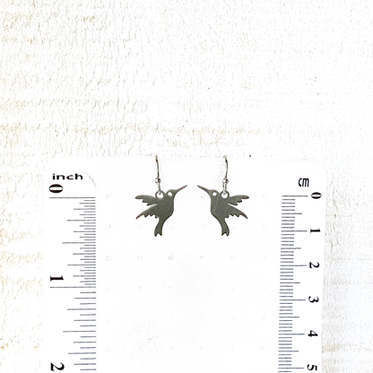 Tiny Hummingbird Earrings, Stainless Steel Earring, Small Shiny Silver Dangle, Hypoallergenic