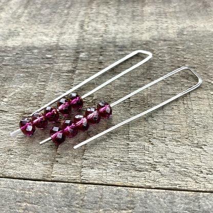 Amethyst Purple Mini Glass Gem Threader Earrings – Rectangle Modern Ear Wires