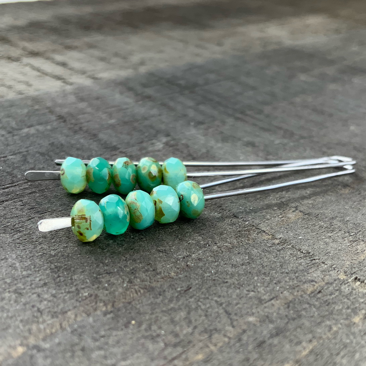 Turquoise Green Mini Glass Gem Threader Earrings, Rectangle Modern Ear Wires