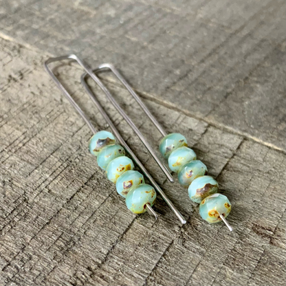 Light Seafoam Green Mini Glass Gem Threader Earrings – Rectangle Stainless Steel Ear Wires