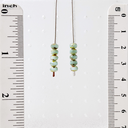 Light Seafoam Green Mini Glass Gem Threader Earrings – Rectangle Stainless Steel Ear Wires