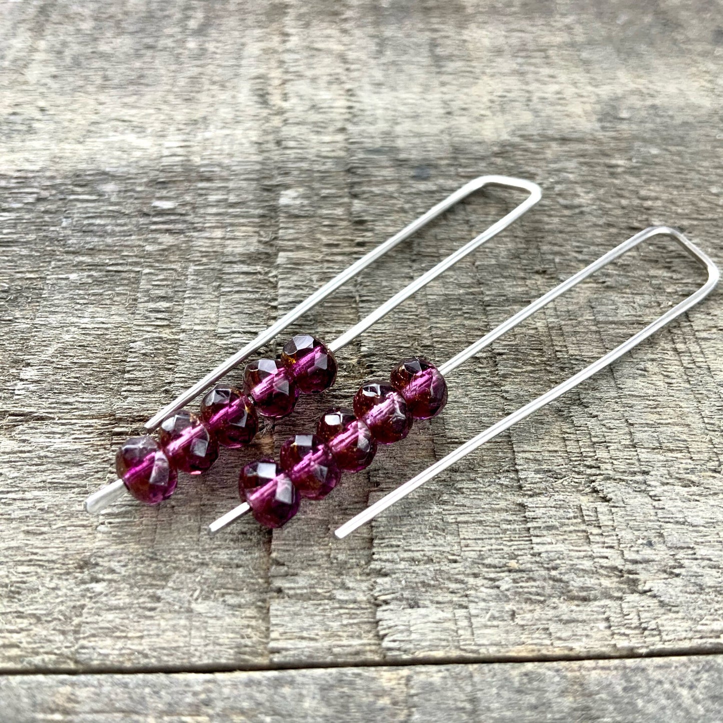 Amethyst Purple Mini Glass Gem Threader Earrings – Rectangle Modern Ear Wires