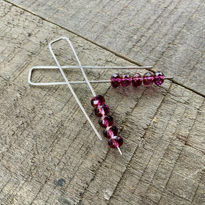 Amethyst Purple Mini Glass Gem Threader Earrings – Rectangle Modern Ear Wires