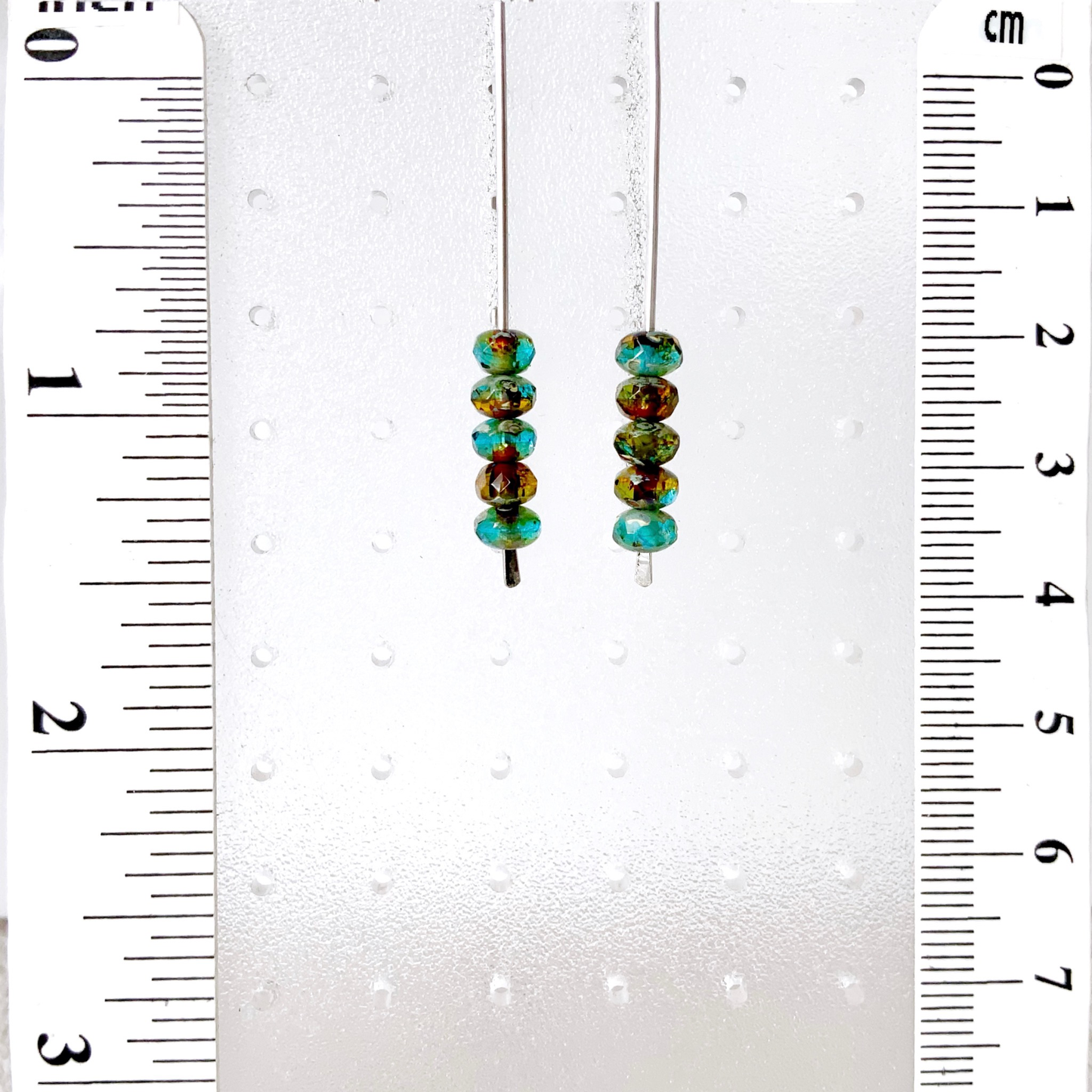 Topaz Blue Amber Mix Mini Glass Gem Threader Earrings, Rectangle Modern Ear Wires