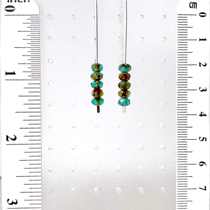 Topaz Blue Amber Mix Mini Glass Gem Threader Earrings, Rectangle Modern Ear Wires