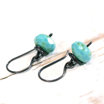 Turquoise Czech Glass Copper Wirework Earrings