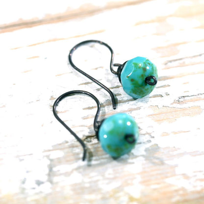 Turquoise Czech Glass Copper Wirework Earrings