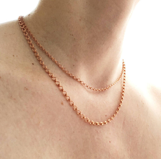 Small Adjustable Copper Necklace Chain, 3mm 4mm Ladder Chain Solid Copper Chain Petite Custom Length Artisan Clasp, Pure Copper Cable Chain