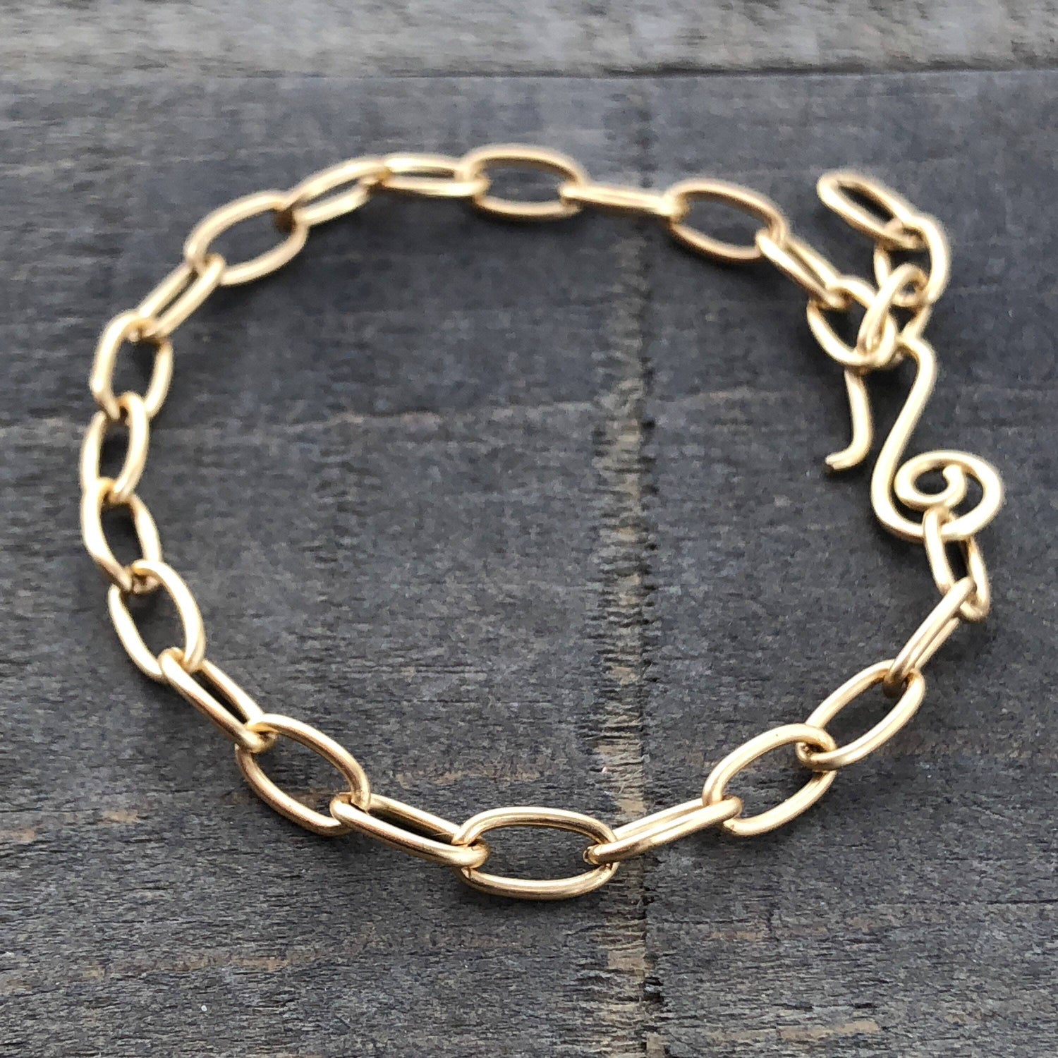 Gold Brass Adjustable Bracelet Chain, Paperclip Link Bracelet or Anklet
