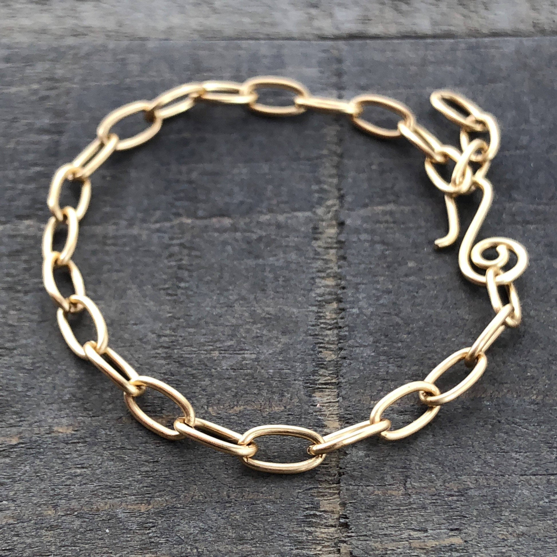 Gold Brass Adjustable Bracelet Chain, Paperclip Link Bracelet or Anklet