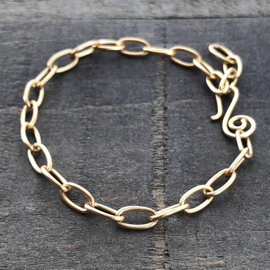 Gold Brass Adjustable Bracelet Chain, Paperclip Link Bracelet or Anklet