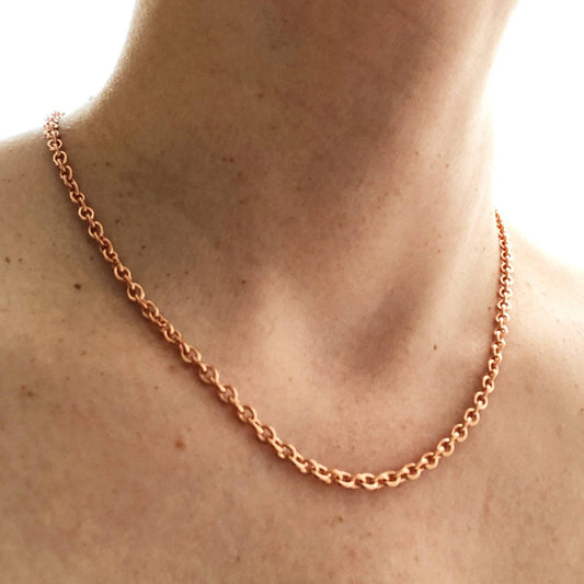 Small Copper Necklace Chain, Solid Copper Chain Petite Custom Length Chain with Artisan Clasp, Genuine Copper Cable Chain