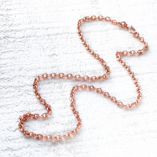Small Copper Necklace Textured Chain, Petite Etched Copper Chain Custom Length Chain with Artisan Clasp, Solid Copper Texture Cable Chain