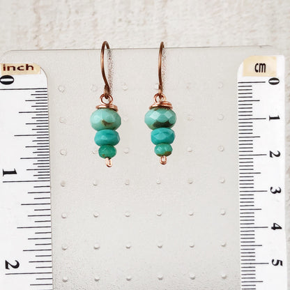 Stacked Turquoise Glass Bead Earrings, Copper