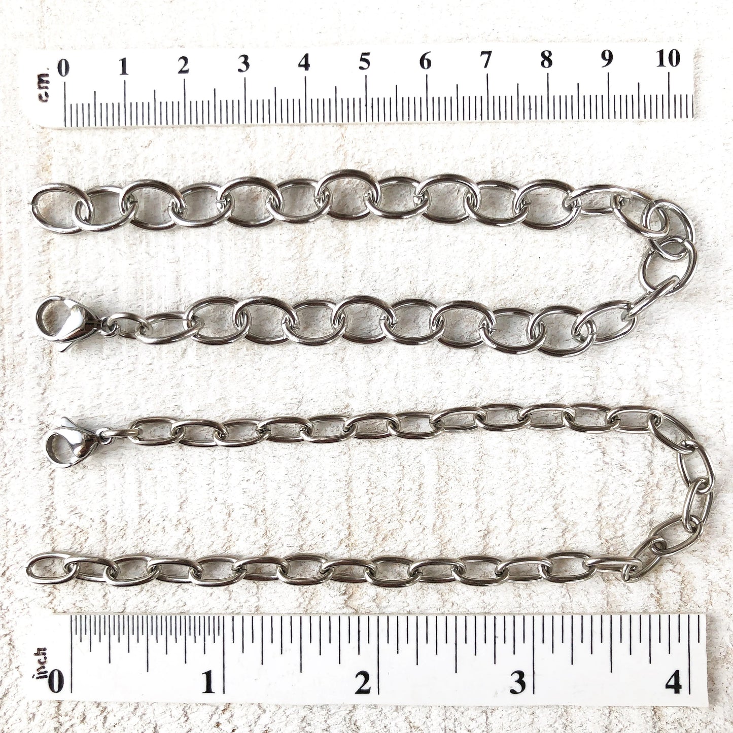 Stainless Steel Bracelet with Lobster Clasp, 9x11mm Roundish Link Adjustable Silver Color, Anklet / Charm Bracelet Chain