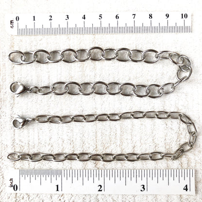 Stainless Steel Bracelet with Lobster Clasp, 9x11mm Roundish Link Adjustable Silver Color, Anklet / Charm Bracelet Chain