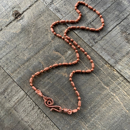 Copper Necklace 3.2mm Ball-Bar Chain with Artisan Clasp