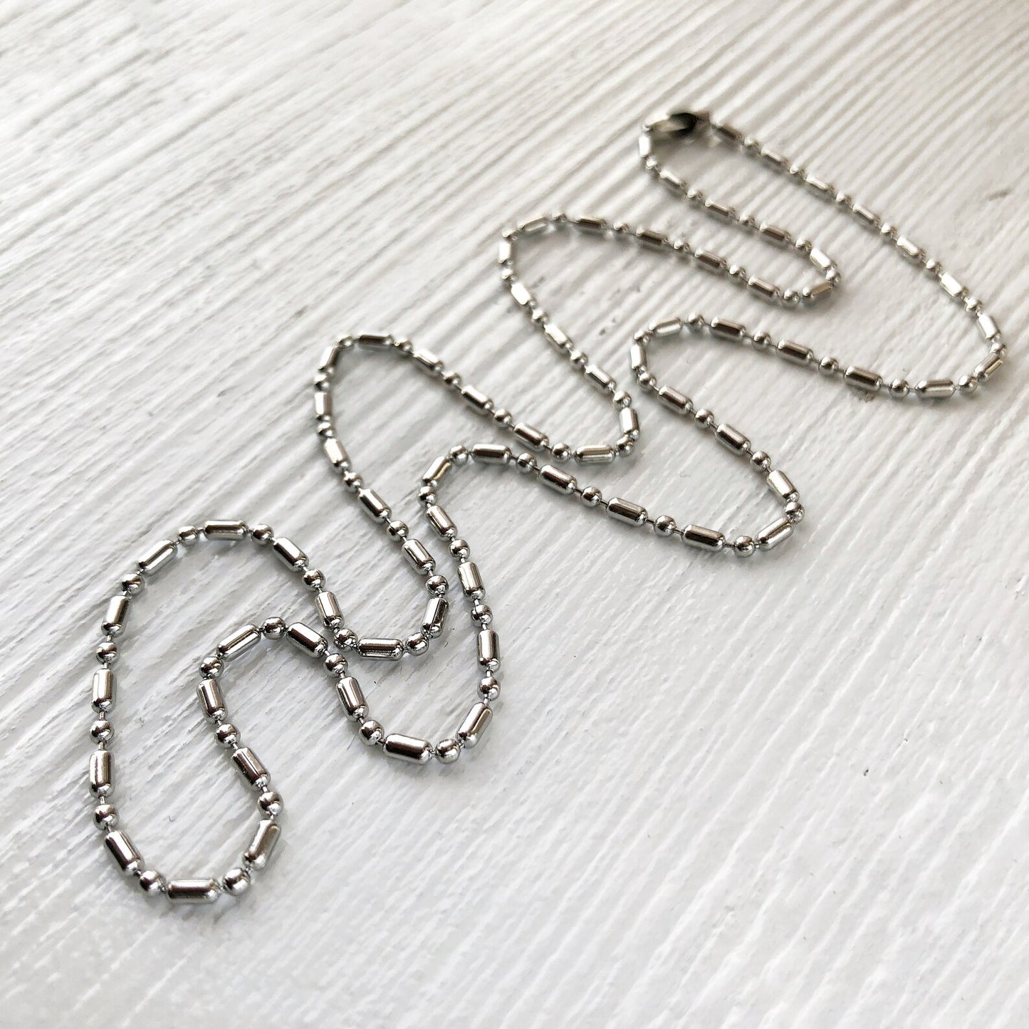 2mm Stainless Steel Ball-Bar Chain Necklace – Shiny Silver-Alternative with Connector